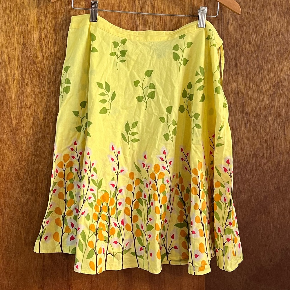APOLLO Bright Yellow Floral Cotton Skirt Sz L